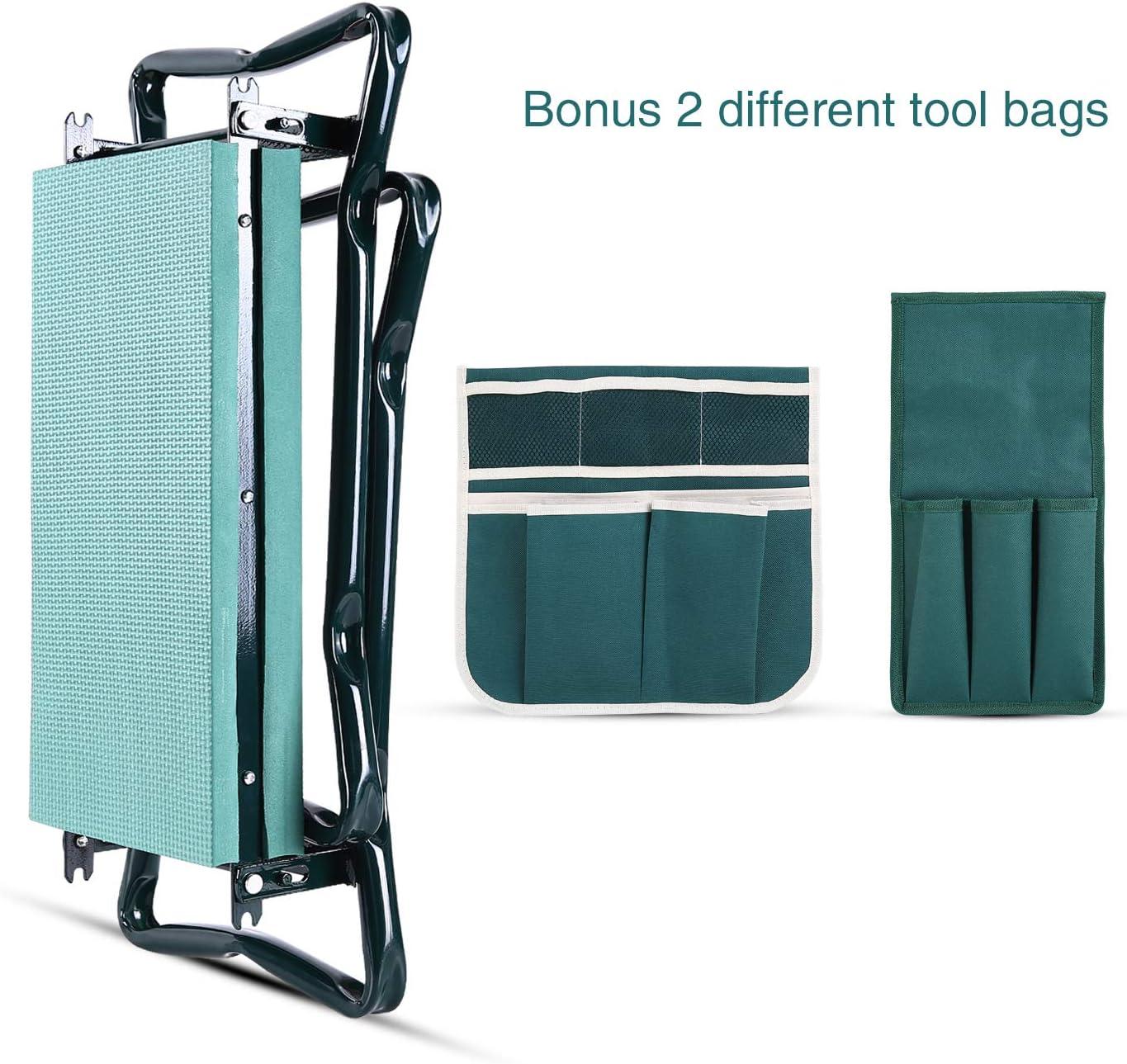 Foldable Green Steel Garden Kneeler and Seat with Tool Pouches