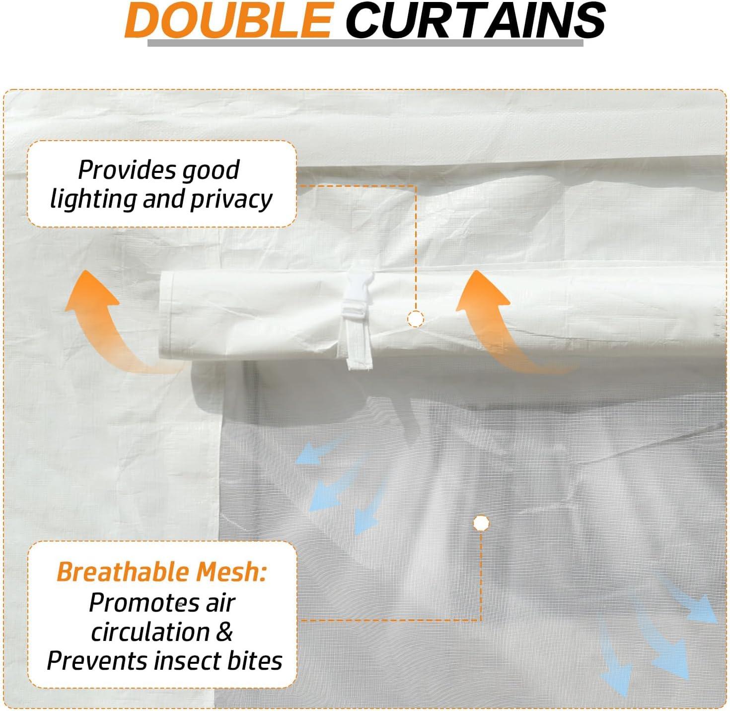 Aoodor 20 x 10 FT. Vehicle Carport Canopy Portable Garage Party Canopy Tent Boat Shelter, Heavy Duty Metal Frame with Removable Rool-up Sidewalls and Doors, White
