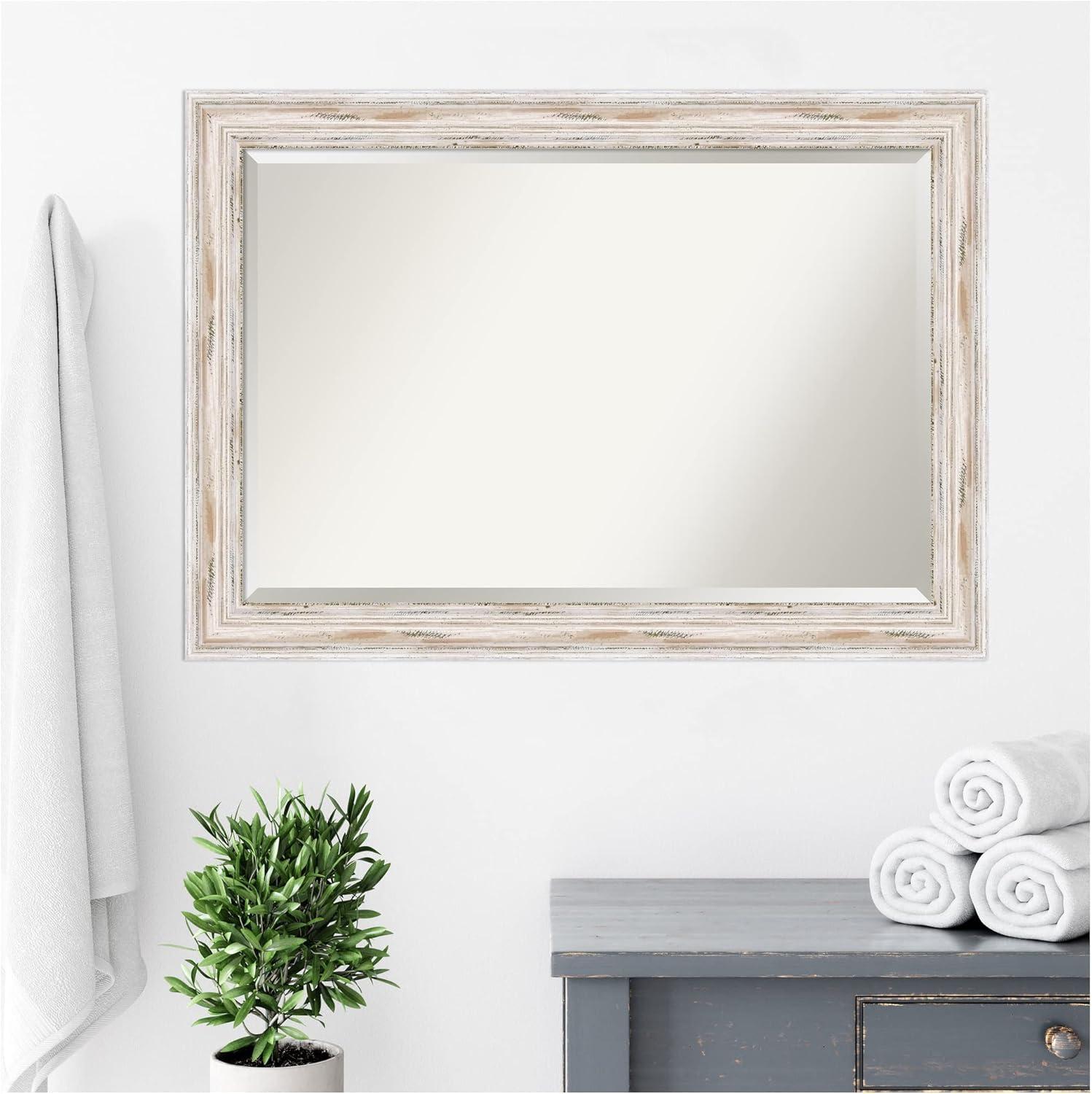 Amanti Art Alexandria White Wash Beveled Wood Wall Mirror 29.25 x 41.25 in.