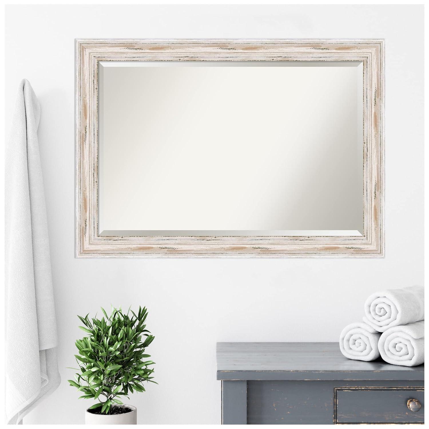 Amanti Art Alexandria White Wash Beveled Wood Wall Mirror 29.25 x 41.25 in.