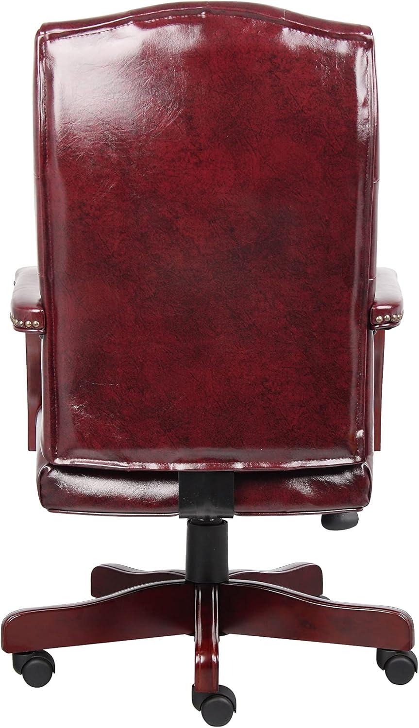 Oxblood Vinyl High Back Executive Swivel Chair with Mahogany Finish