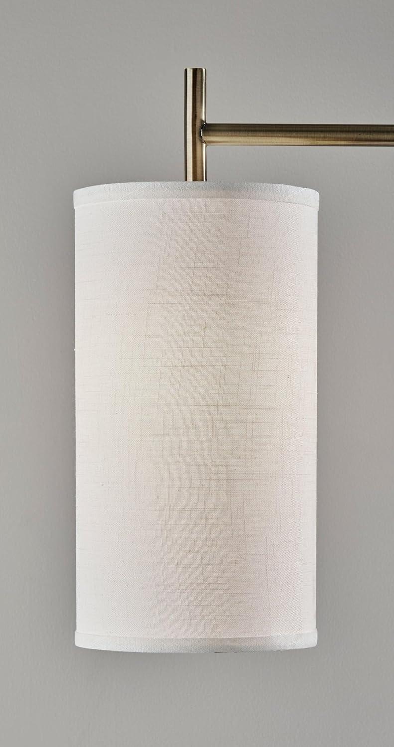 Adesso Zion Floor Lamp Antique Brass: Mid-Century Modern, White Textured Drum Shade, ETL Listed