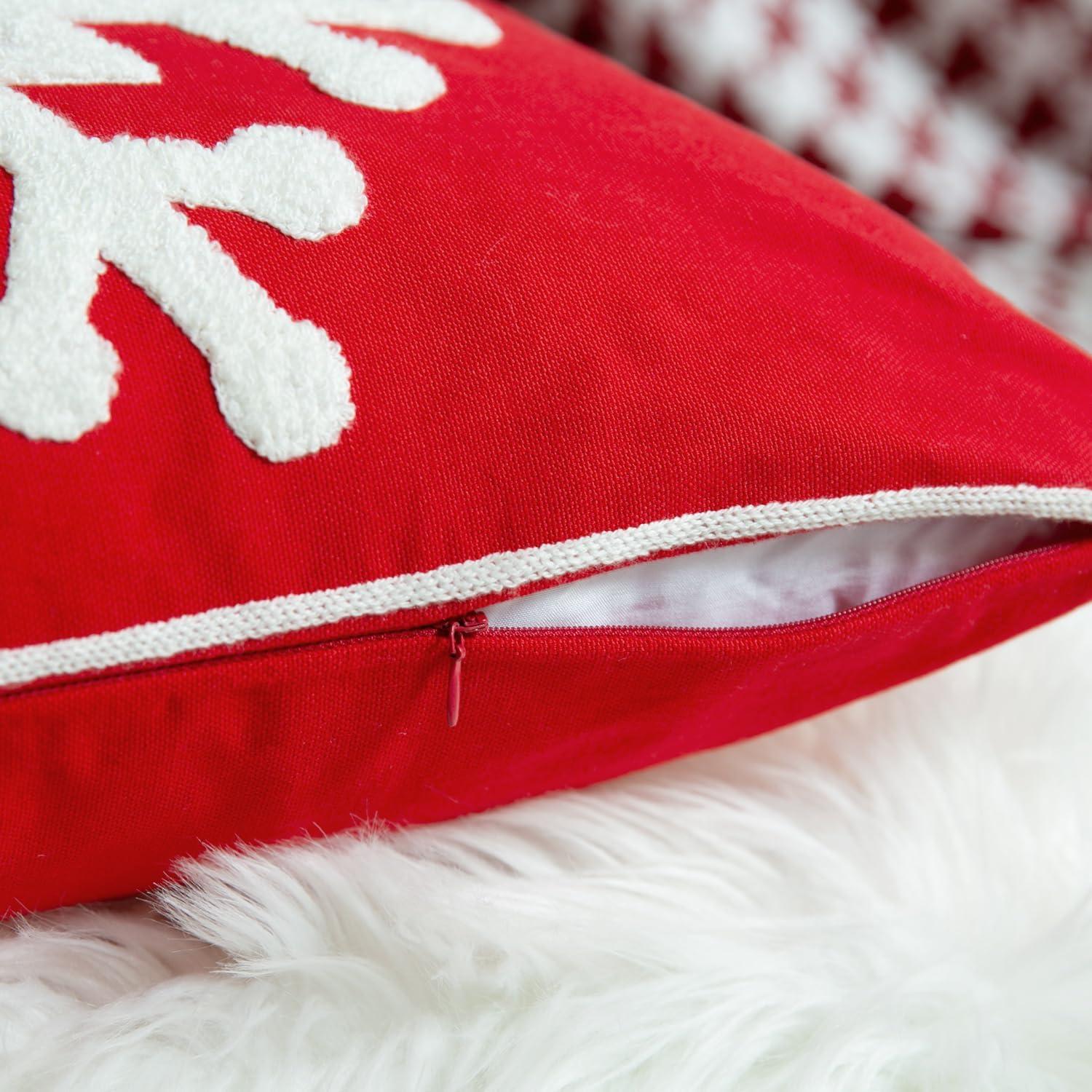 Red Cotton Embroidered Snowflake Euro Pillowcase Pair