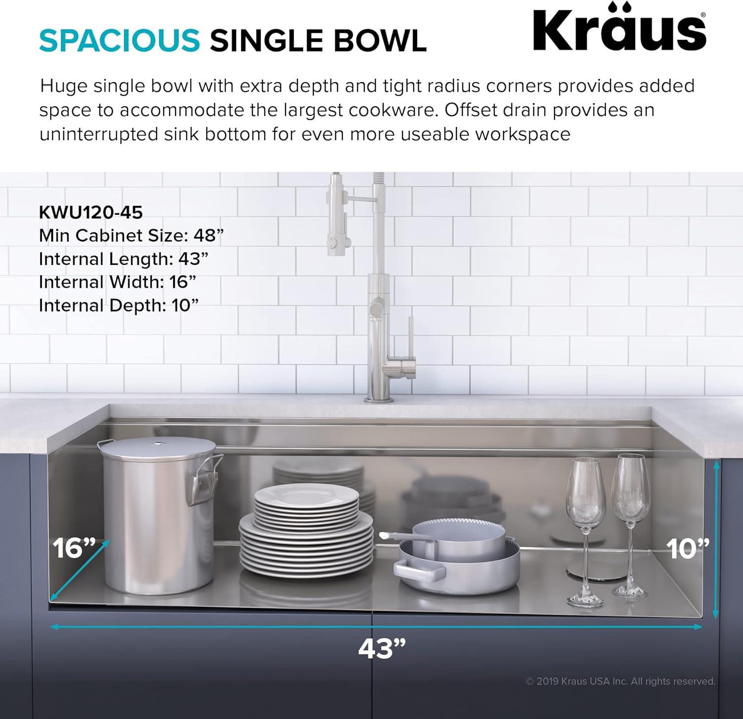 Kraus Kore™ 2-Tier Workstation 45-inch Undermount 16 Gauge Single Bowl Stainless Steel Kitchen Sink with Accessories (Pack of 10)