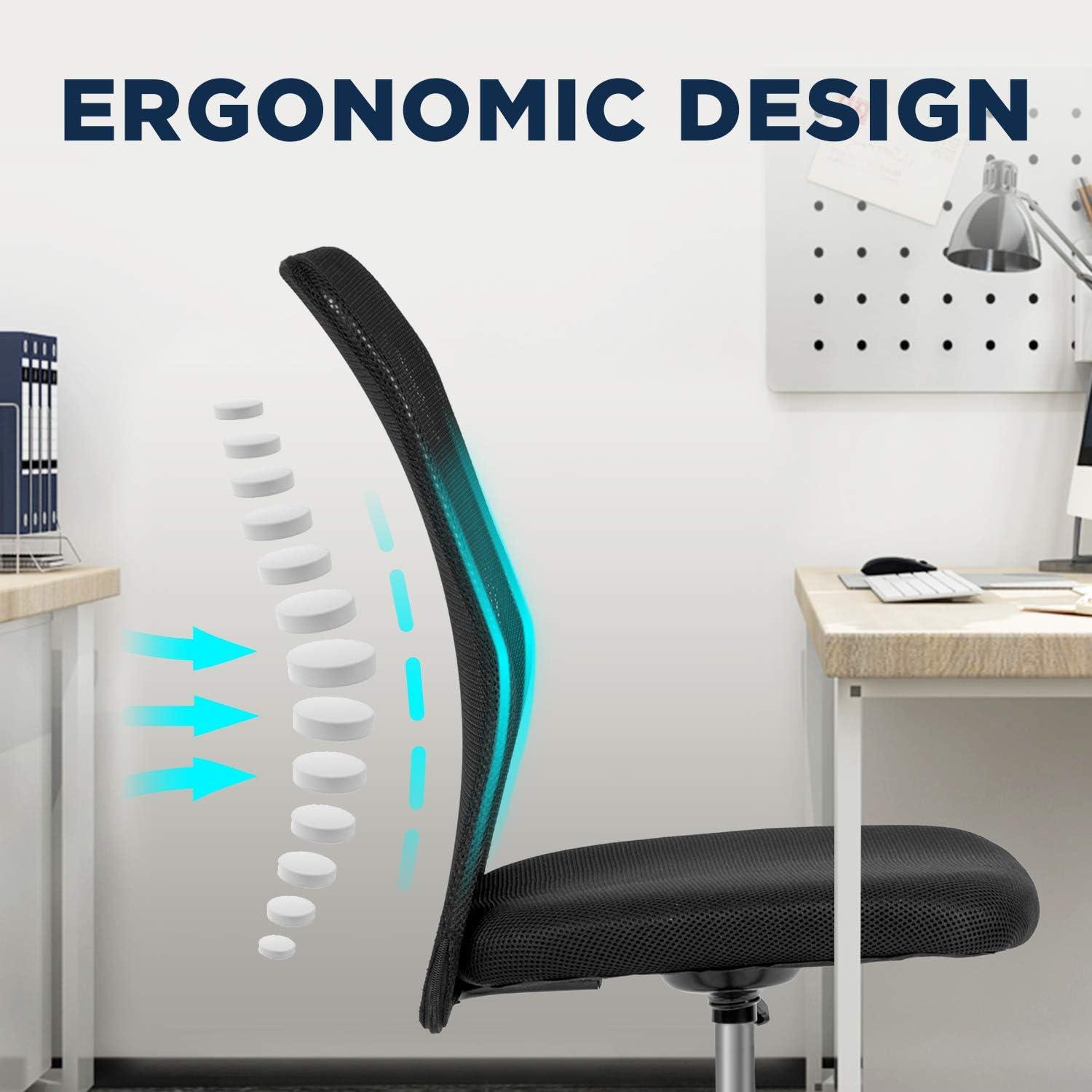 FDW Home Office Chair Mid Back Mesh Desk Chair Armless Computer Chair Rolling Swivel Chair with Lumbar Support,Black