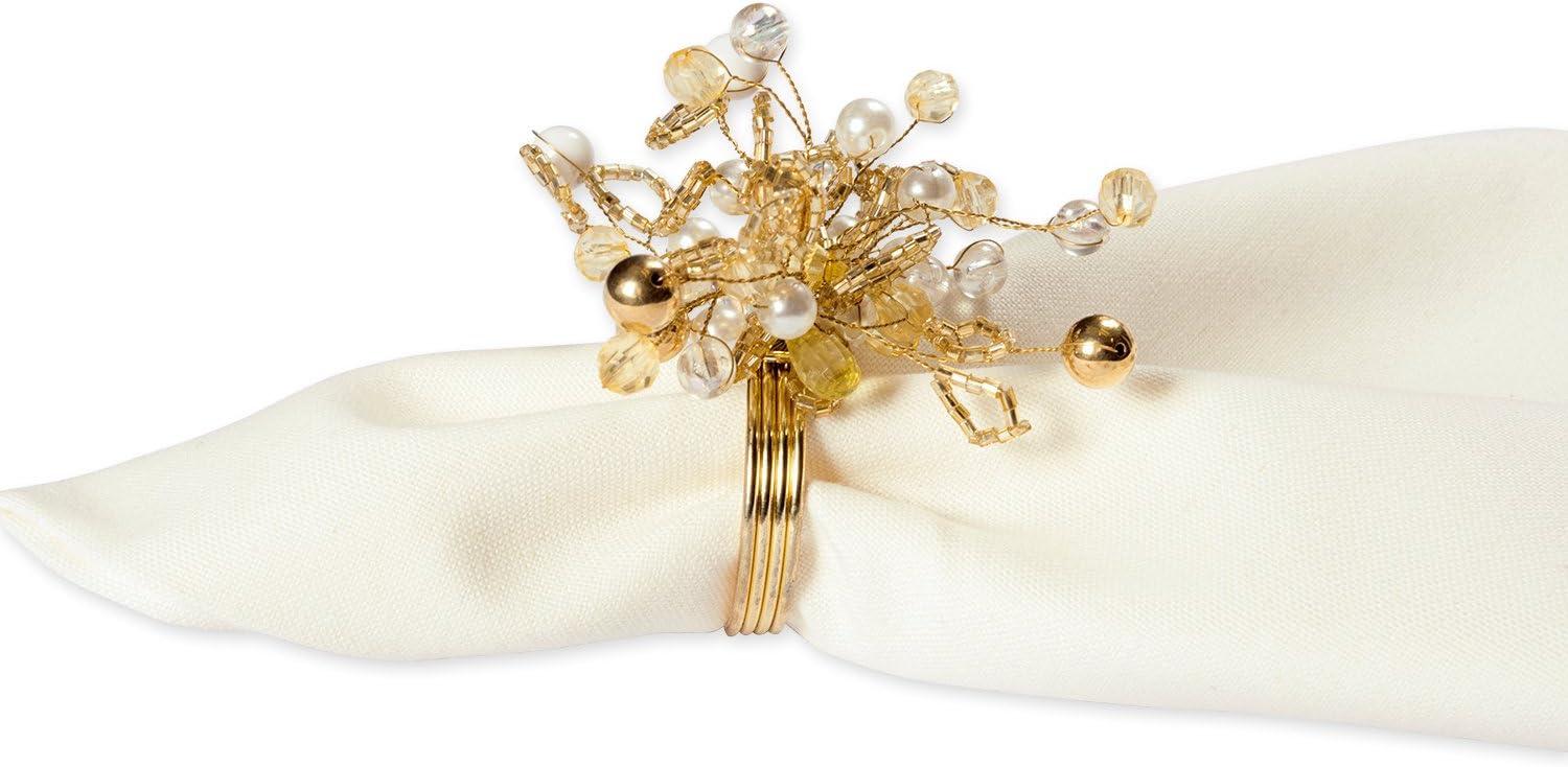 Gold Beaded Cluster Napkin Rings Set of Six