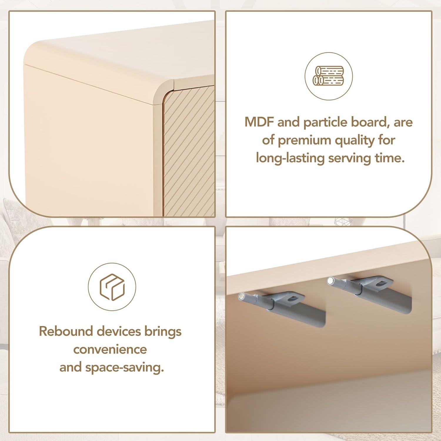 Apricot Cream 60" MDF and Particle Board Minimalist Sideboard with Adjustable Shelves