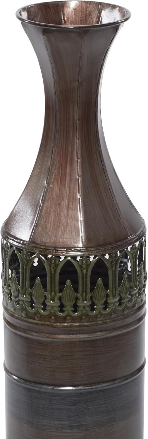DecMode 34", 31", 28"H Tall Ombre Bronze Metal Vase with Laser Cut Antefix Design, Set of 3