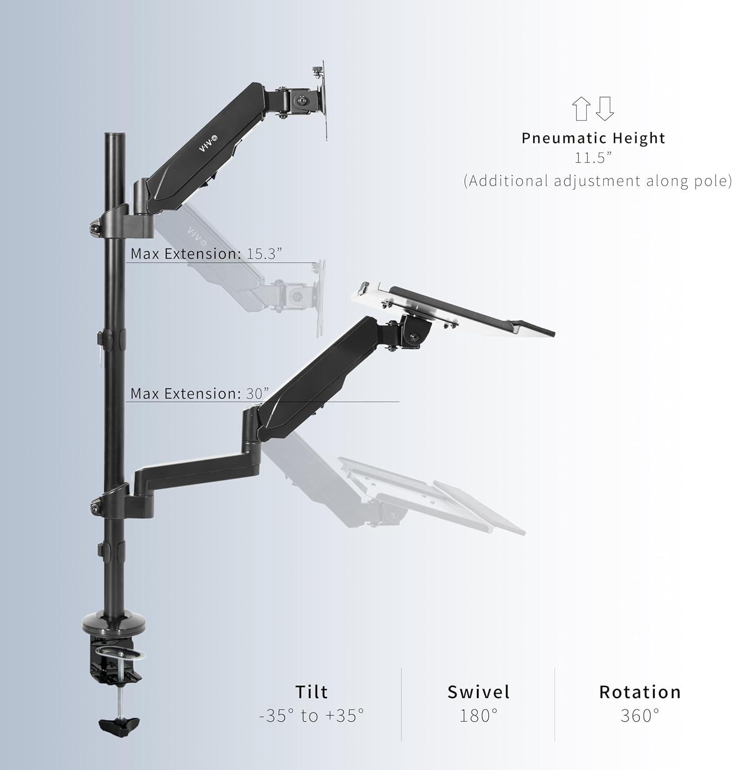 Sit to Stand Single Monitor Desk Mount Workstation