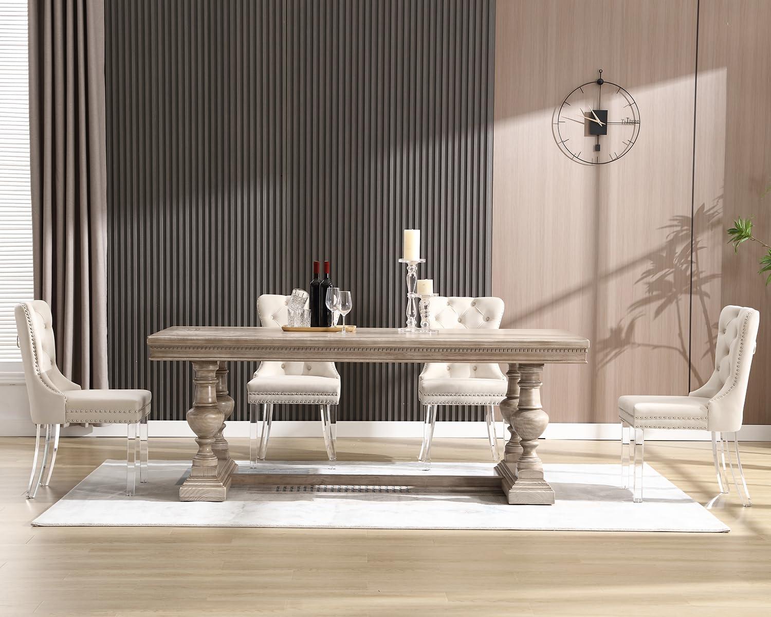 SoarFlash Velvet Dining Chairs Set of 4, Tall Back Side Chair, Modern Upholstered High-end Tufted Side Chair with Button Back Ring, Solid Wood Legs (Beige)