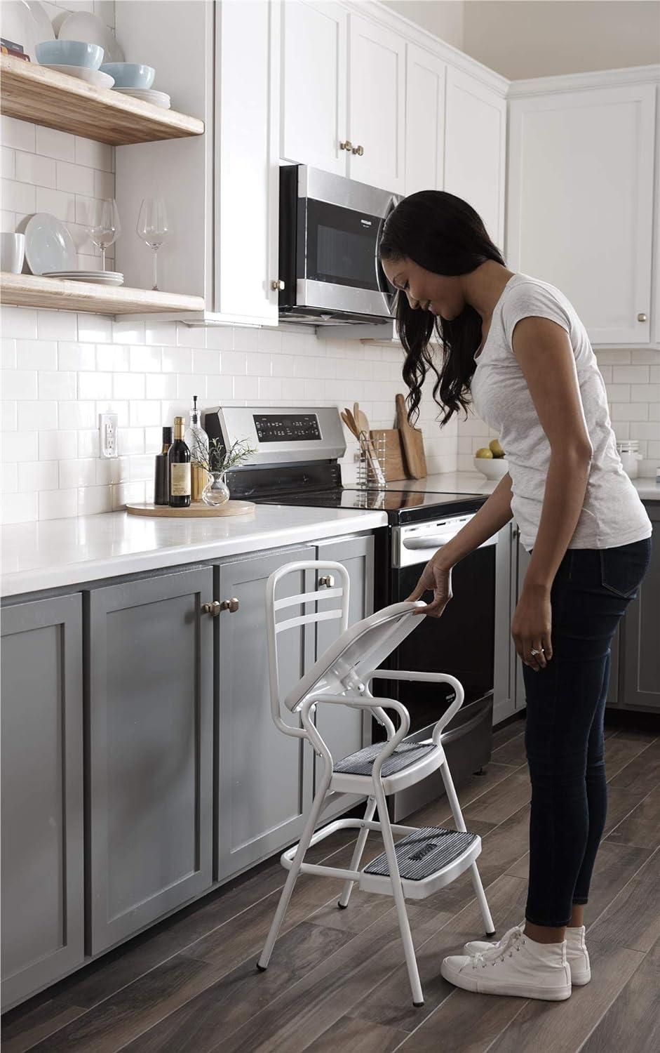 Cosco 11130WHTE White Retro Counter Chair/Step Stool with Lift-Up Seat