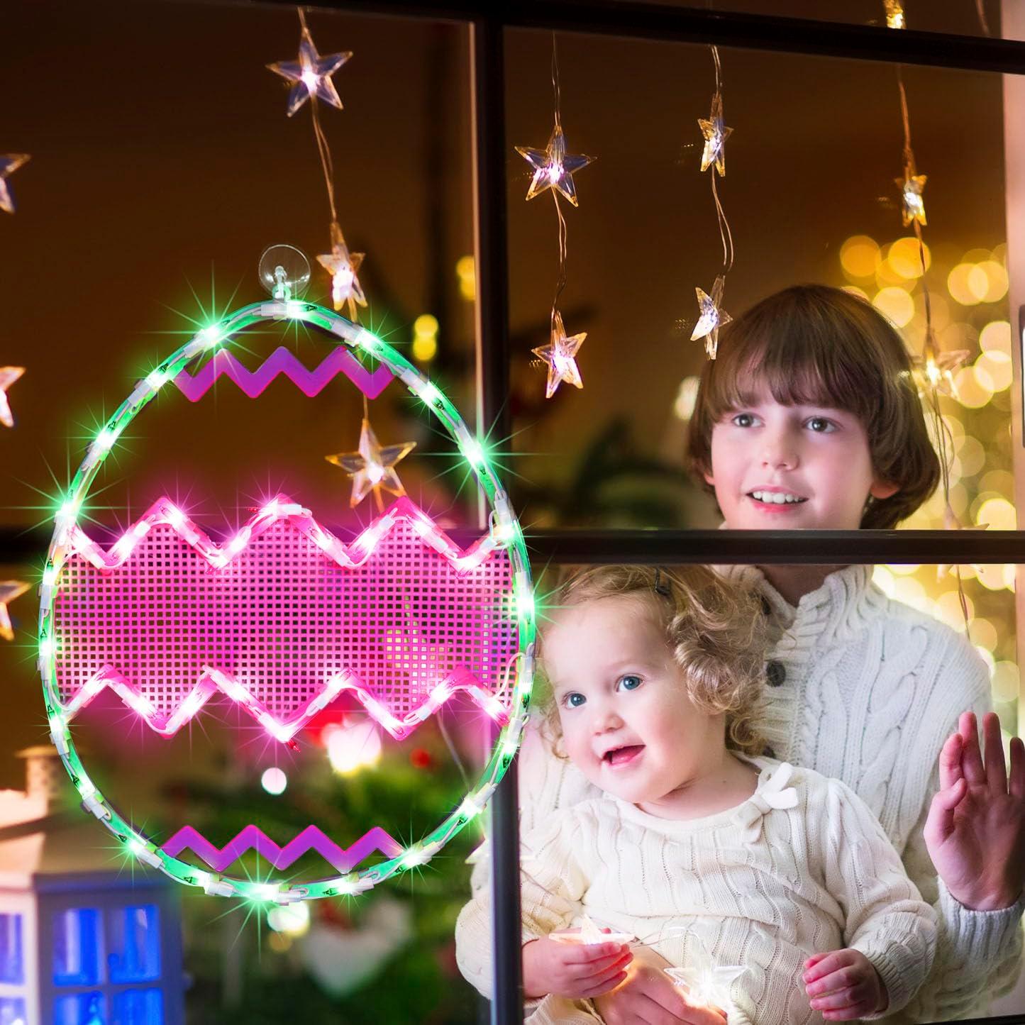 Northlight Lighted Chevron Stripe Easter Egg Window Decoration - 17" - Green and Pink