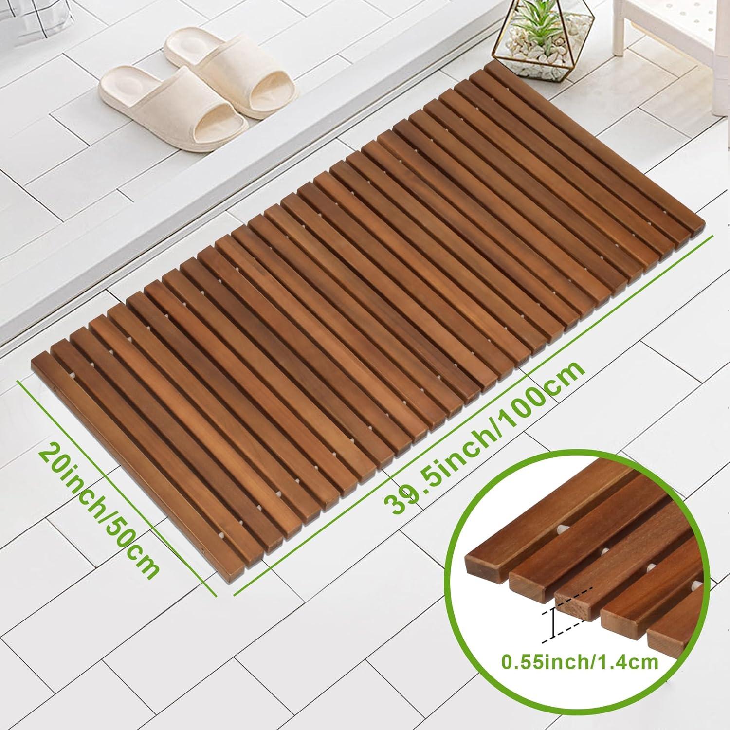 Large Oiled Teak Non-Slip Shower Mat