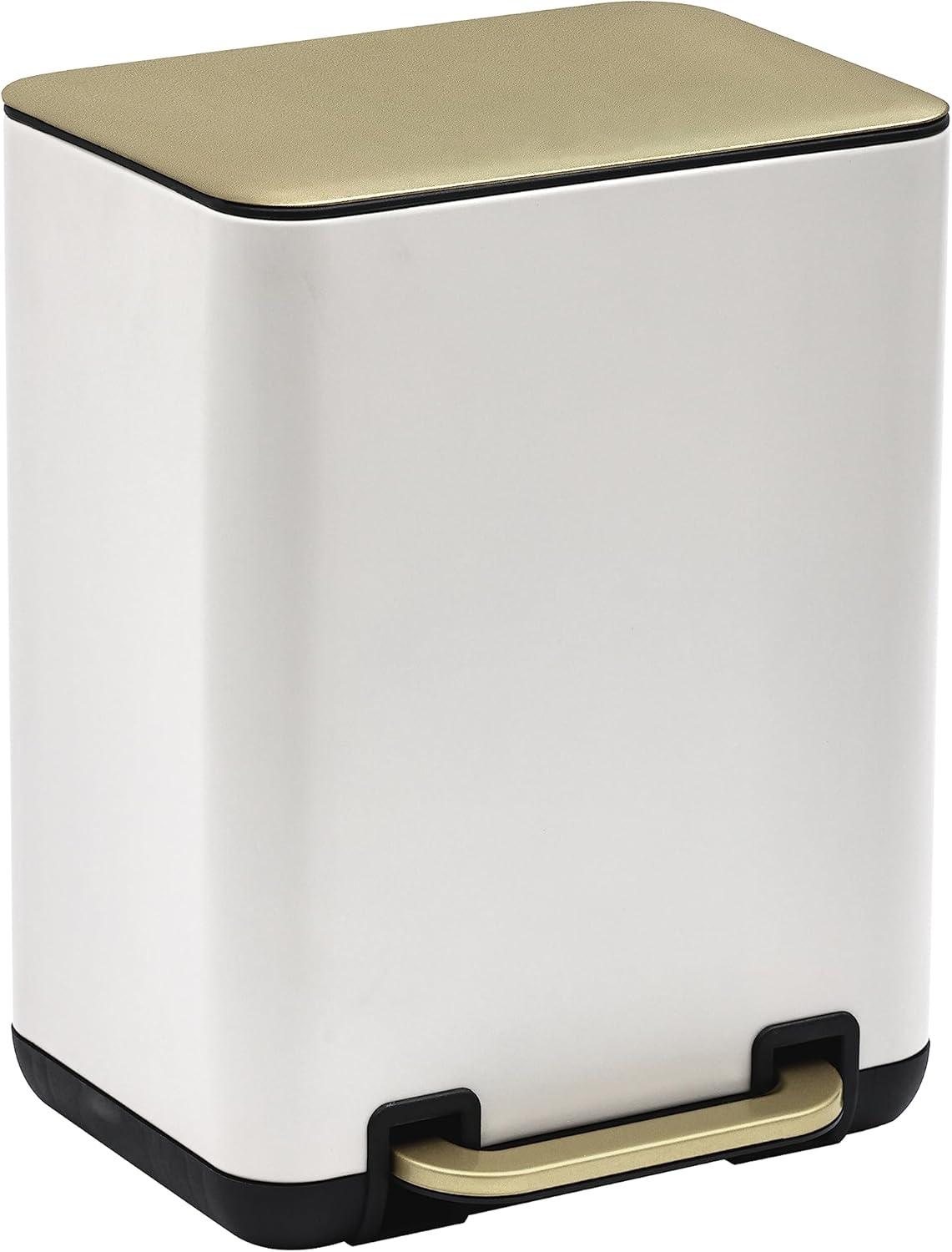 SunnyPoint Trash Can with Plastic Inner Bucket 1.58 Gallon White&Gold (YH-6LTCAN-WGD)