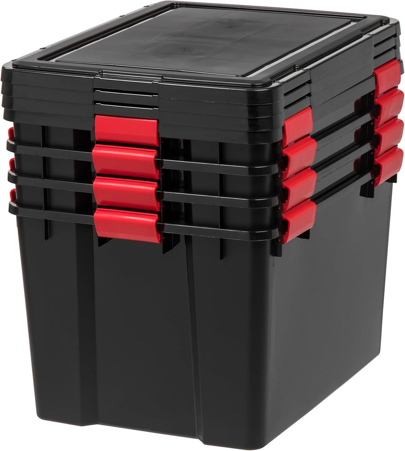 IRIS USA WeatherPro™ Bin Tote Organizing Container, Black/Red