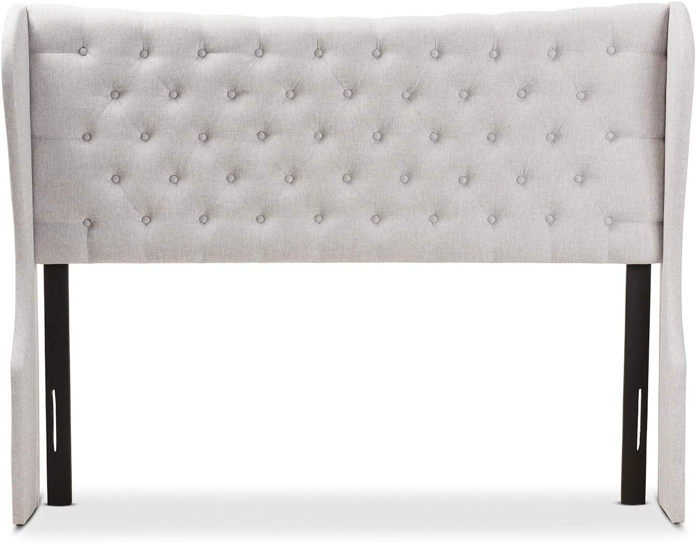 King Cadence Modern and Contemporary Fabric Button Tufted Winged Headboard Gray - Baxton Studio