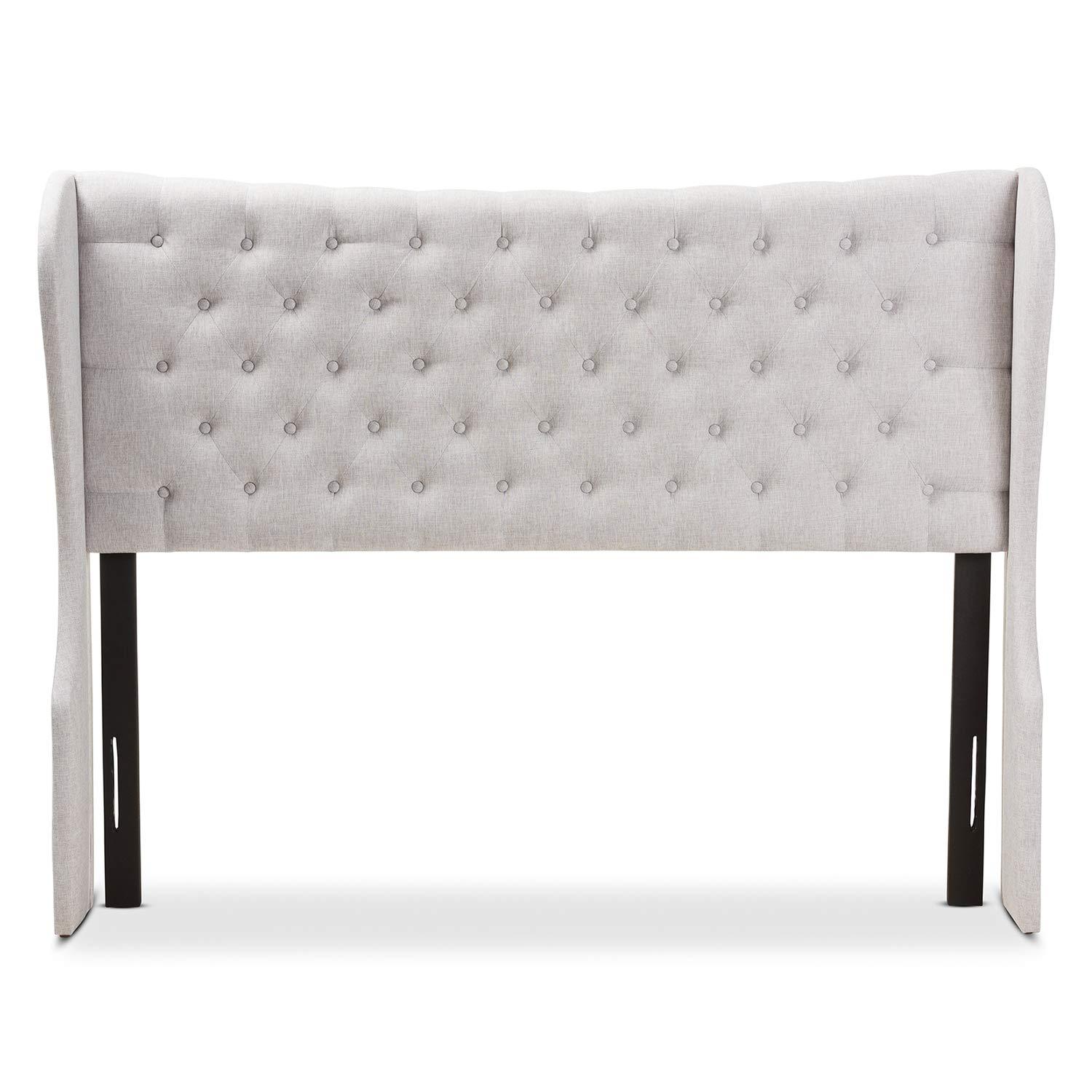 King Cadence Modern and Contemporary Fabric Button Tufted Winged Headboard Gray - Baxton Studio