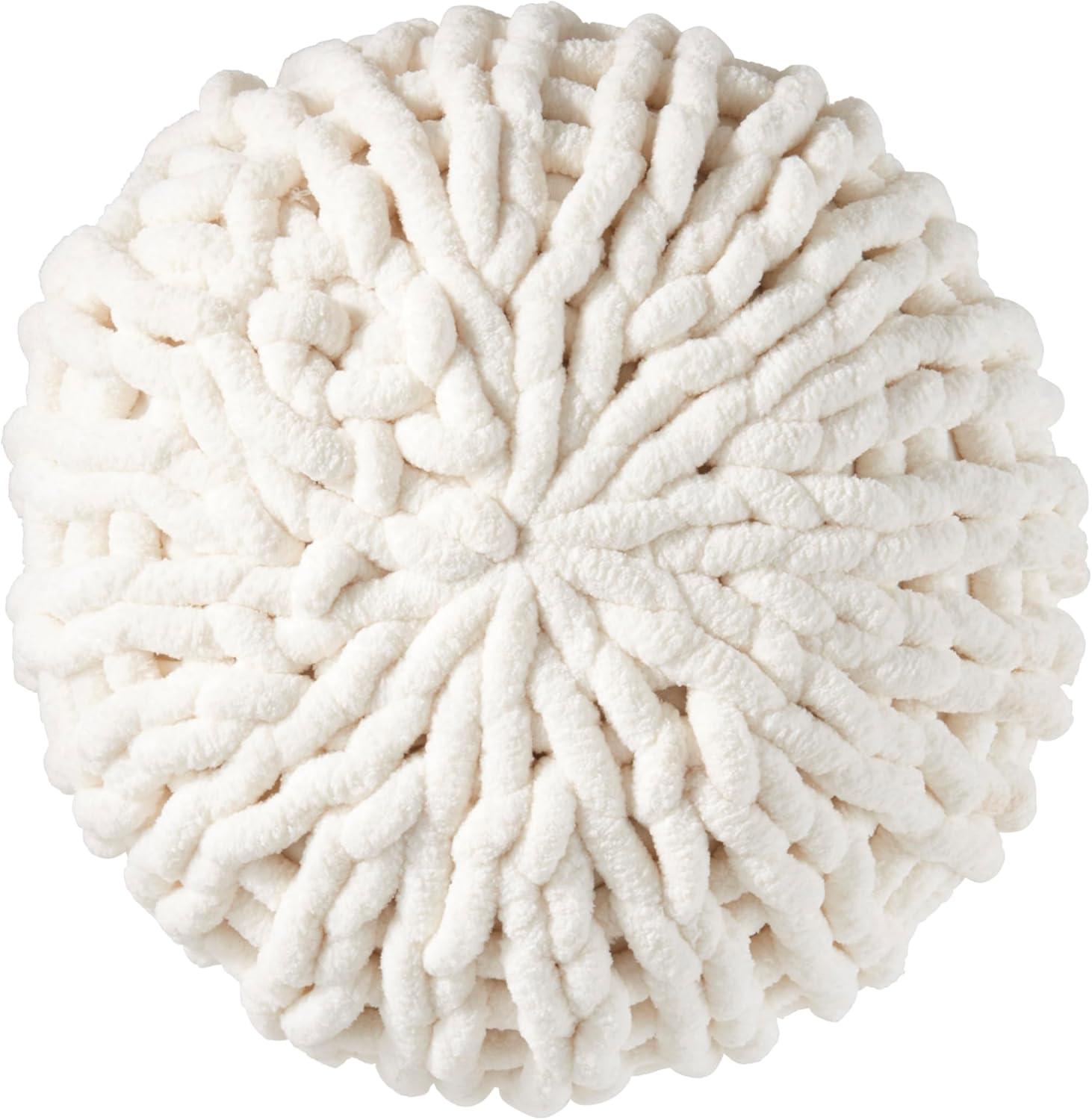 Saro Lifestyle Chunky Knit Round Throw Pillow, Off-White, 15"x15"