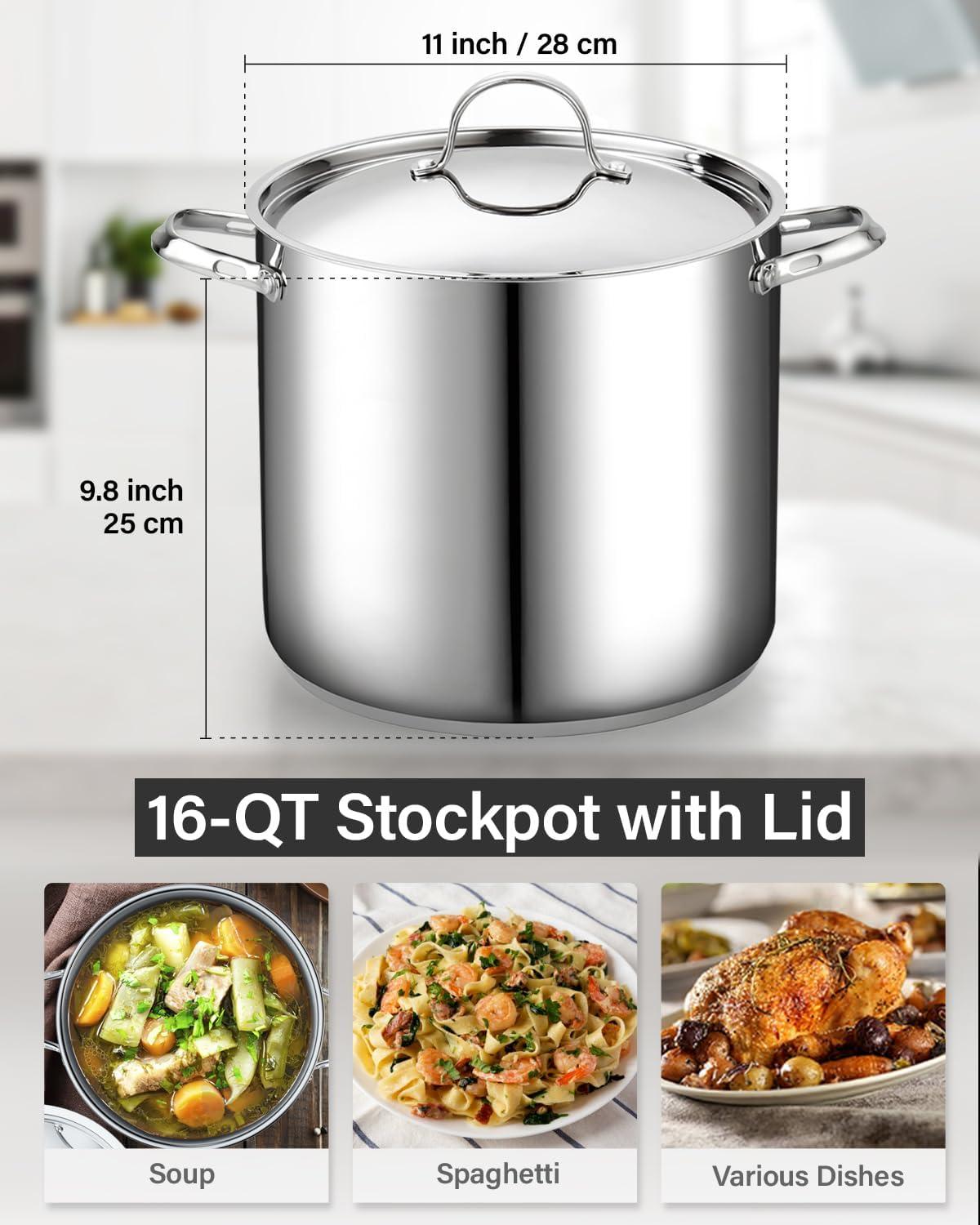 Extra Large Silver Stainless Steel Stockpot with Lid