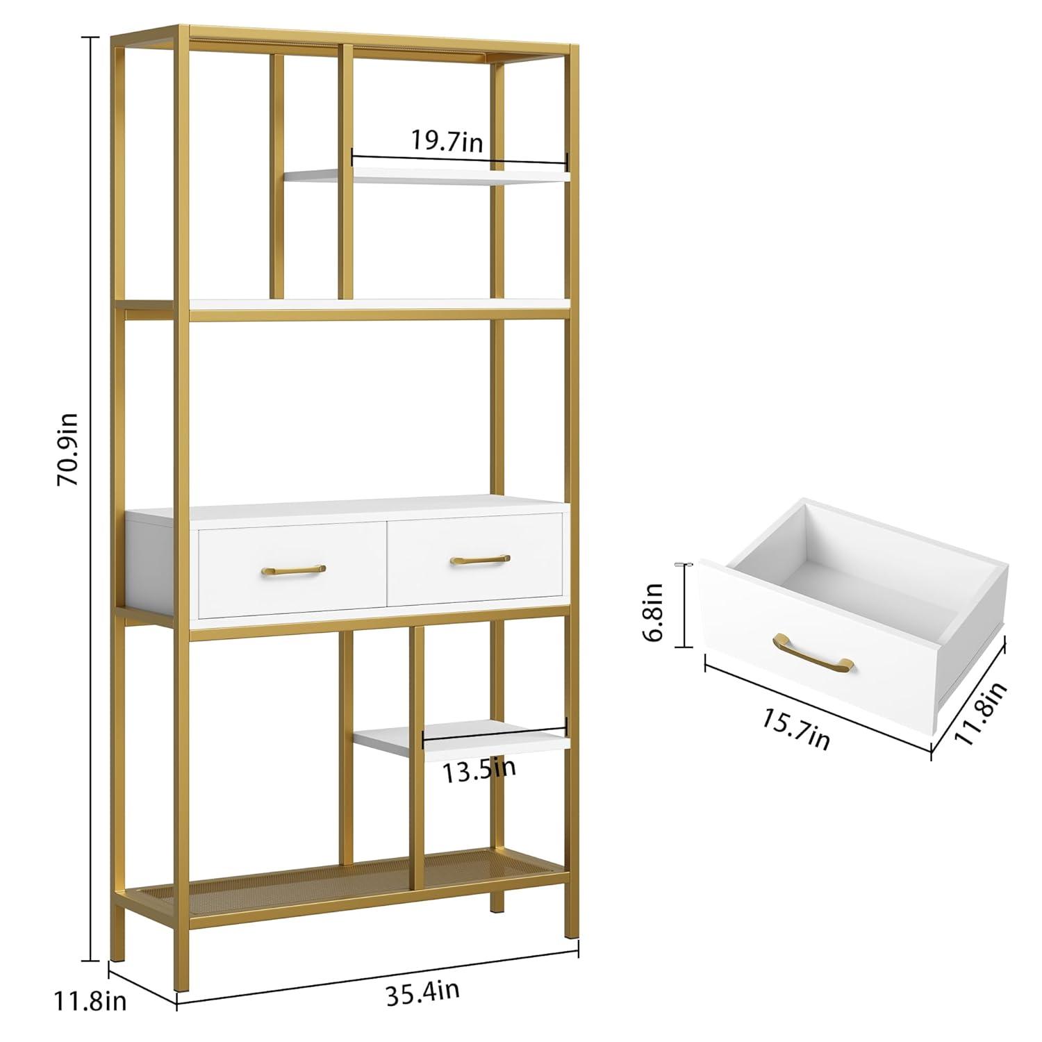 Book Shelf, Tall Bookcase with Storage, 6-Tier Wood Large Bookshelf for Home Office and Living Room, White