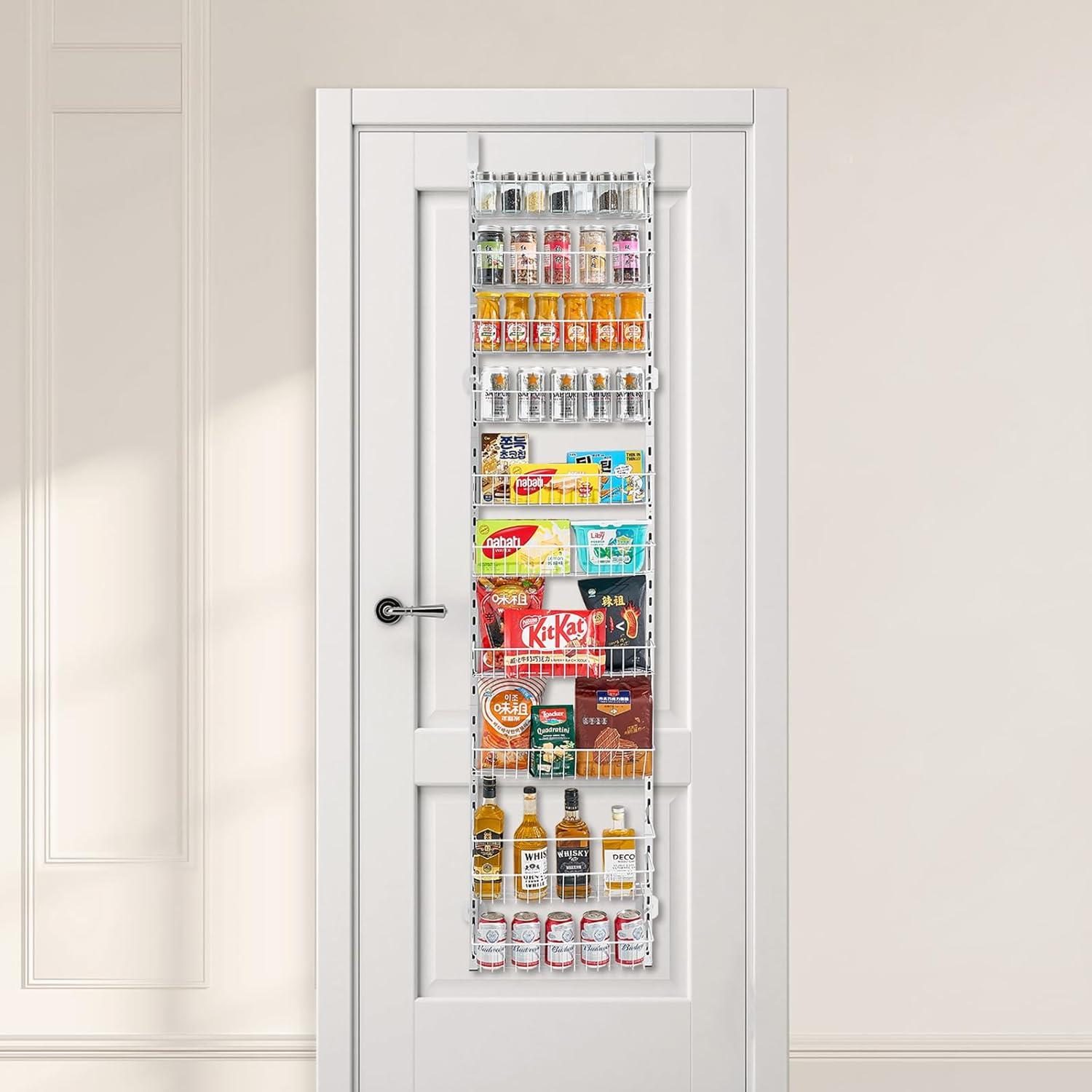 VEVOR Over the Door Pantry Organizer, 10-Tier Pantry Organization and Storage, Heavy-Duty Steel Hanging Spice Rack, Adjustable Wall Seasoning Shelves, for Home Kitchen Laundry Room Bathroom, White