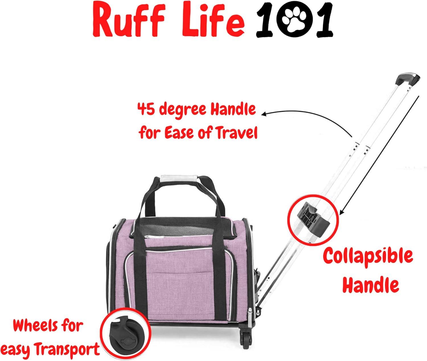 Ruff Life Airline Approved Expandable Premium Pet Carrier on Wheels- Two Sided Expandable Rolling Carrier- Designed for Dogs & Cats- Extra Spacious Soft Lined Carrier! - Pink