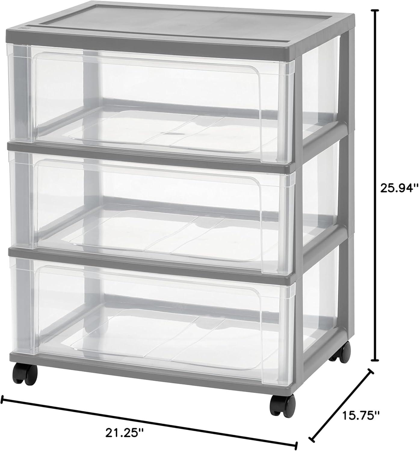 IRIS 3 Drawer Storage Cart with Wheels Gray