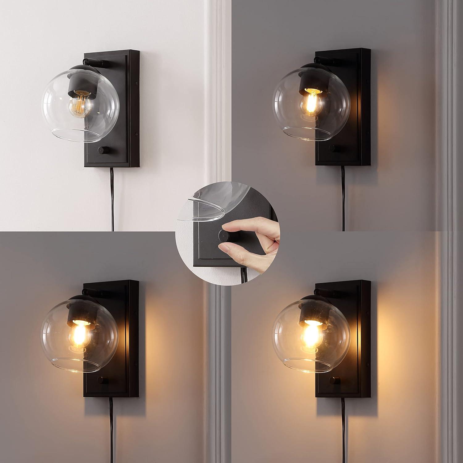 Hugo 6" 1-Light Minimalist Modern Plug-In or Hardwired Adjustable Iron LED Wall Sconce with Rotary Dimmer, Oil Rubbed Bronze with Clear Globe