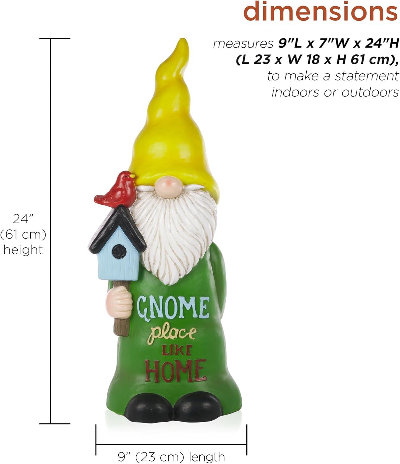 24" Magnesium Oxide "Gnome Place Like Home" Indoor/Outdoor Garden Gnome Statue Green/Yellow - Alpine Corporation
