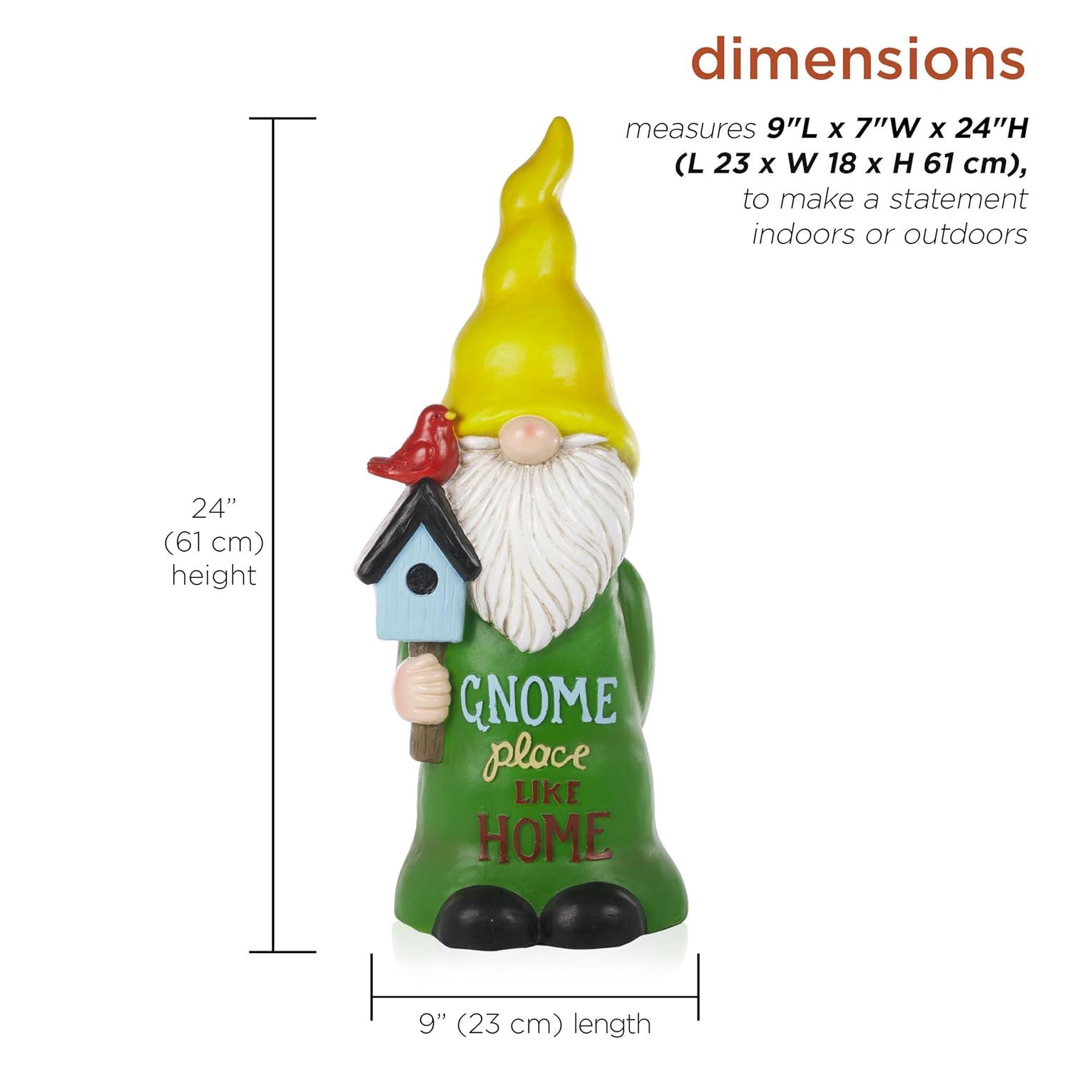 24" Magnesium Oxide "Gnome Place Like Home" Indoor/Outdoor Garden Gnome Statue Green/Yellow - Alpine Corporation