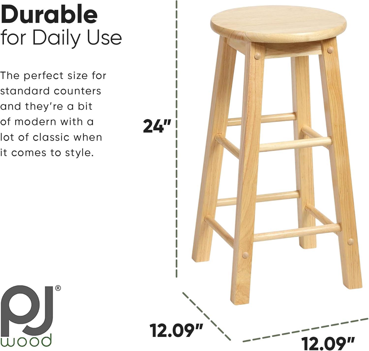 Adjustable Backless Natural Brown Wooden Counter Stool, 24 Inch, Set of 2