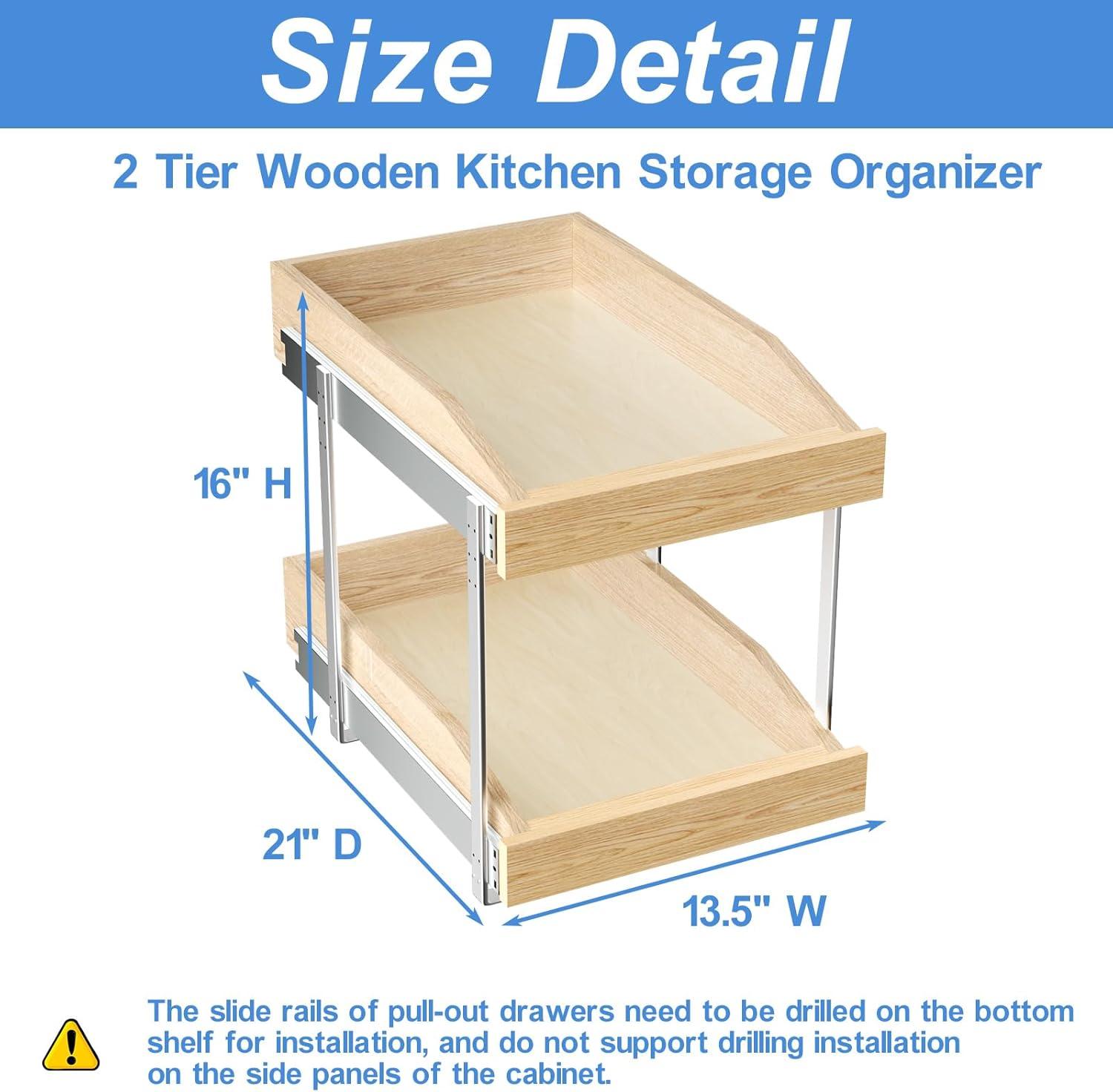 LOVMOR 2 Tier Pull Slide Out Cabinet Organizer 13 Inch x 21 inch, Cabinet Drawer Organizer with U Bracket
