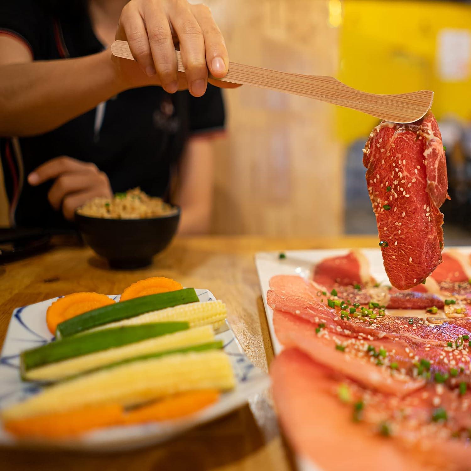 Zopeal 6 Pcs Bamboo Utensils for Cooking Wooden Toaster Tongs Long Kitchen Cooking Salad Tongs for Picking up Cheese Bacon Toast Cake Fruits Bread Spaghetti for Kitchen Women Men