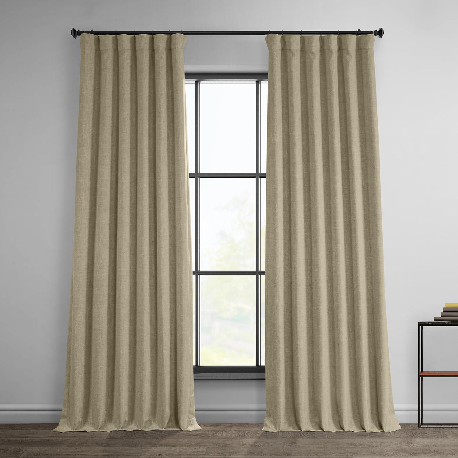 Thatched Tan Faux Linen Blackout Curtain Panel, 50W x 84L