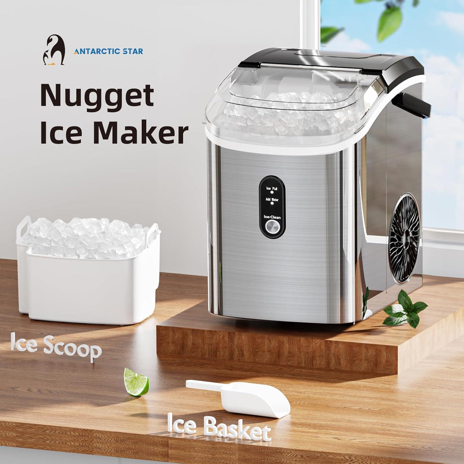 Compact Stainless Steel Portable Nugget Ice Maker for Countertops