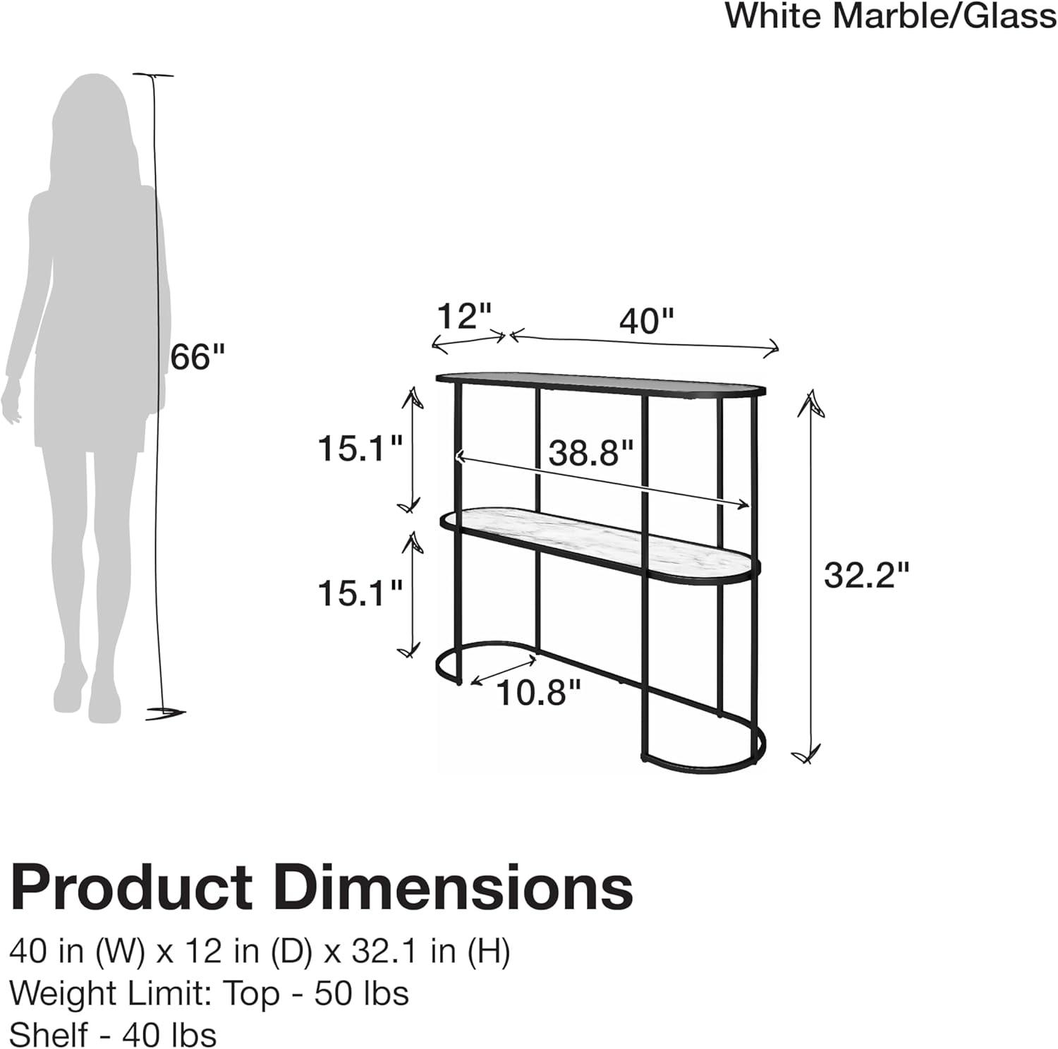 Moon Phases Console Table White Marble/Glass - Mr. Kate: Elegant Two-Tiered, Fluted Glass Top, Modern Entryway Furniture