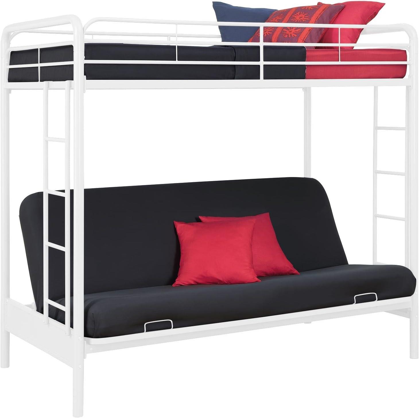 White Twin Loft Metal Frame with Futon and Slats