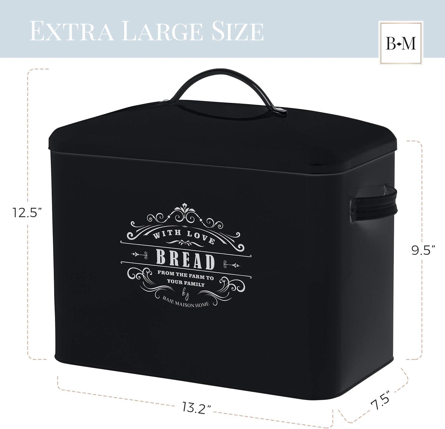 Extra Large Black Metal Bread Box with Handles