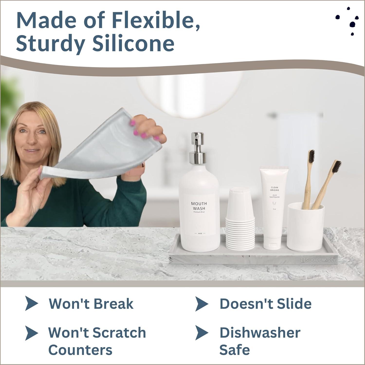 Countertop and Vanity Tray - 11.7" Shatterproof Bathroom Tray, Flexible Silicone Soap Tray for Kitchen, Toilet Tank Tray, Bathroom Trays for Counter, Perfume Candle Key Valet Tray