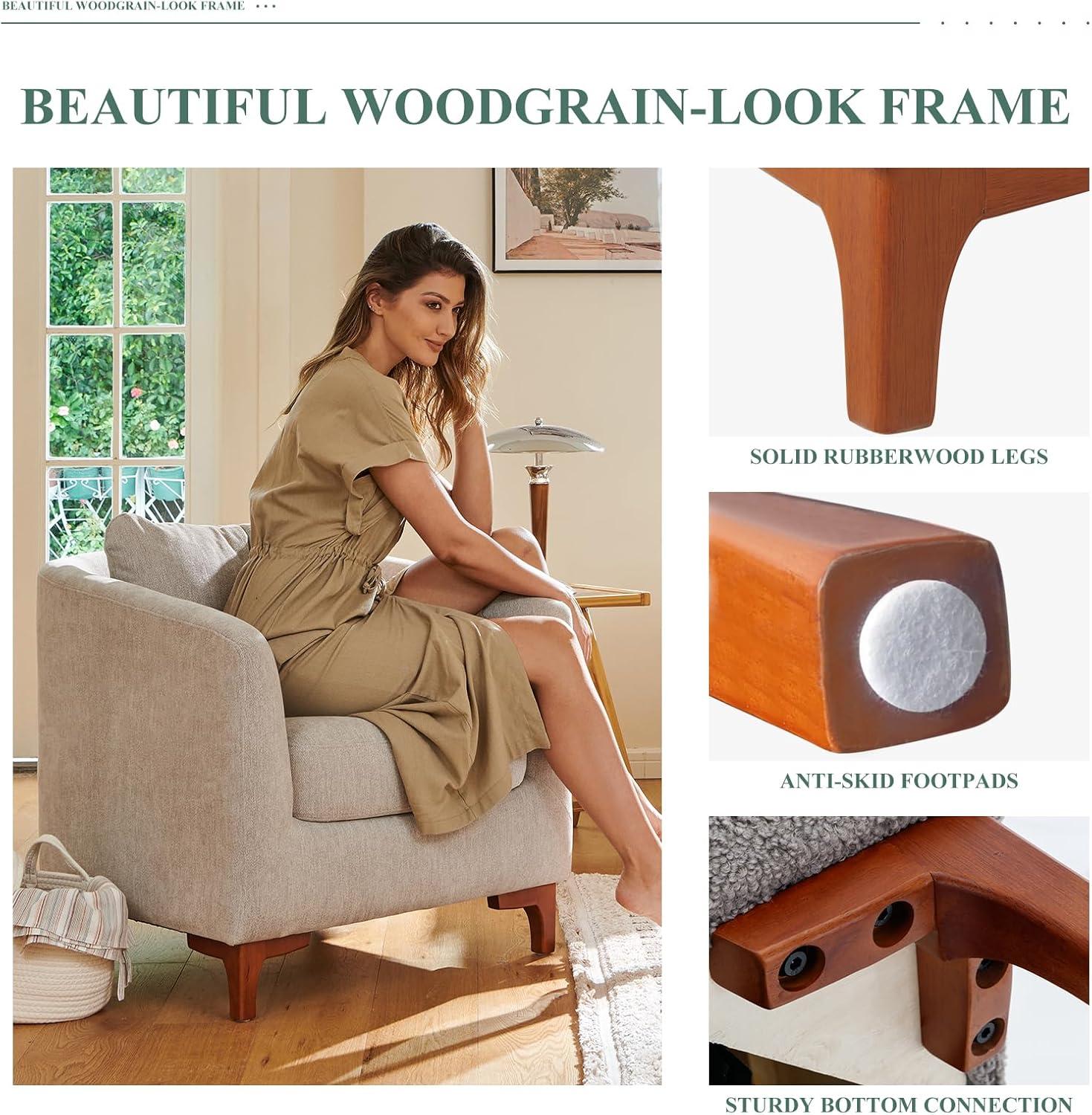 COLAMY Sherpa Accent Chair with Storage Ottoman, Modern Upholstered Living Room Chair with Foot Rest, Armchair with Back Pillow and Wooden Legs for Living Room, Bedroom, Reading Nook, Classic Cream