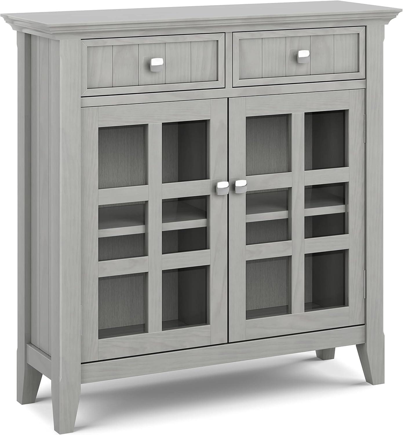 Fog Grey Solid Wood Transitional Storage Cabinet with Adjustable Shelving