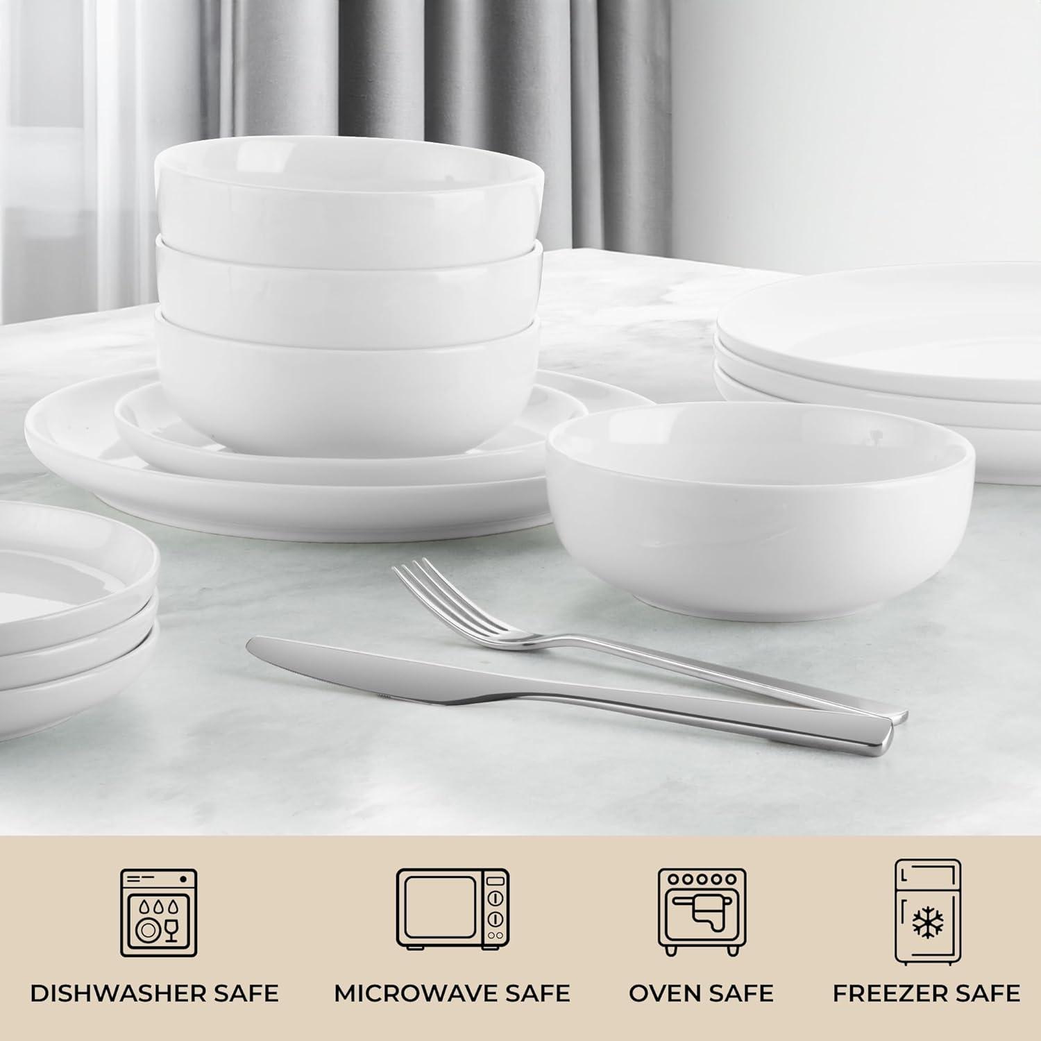 Zulay Kitchen Nova Porcelain Dinnerware Set, Service For 4 - Chip & Scratch Resistant White Plates And Bowls Sets - Microwave & Dishwasher Safe - White