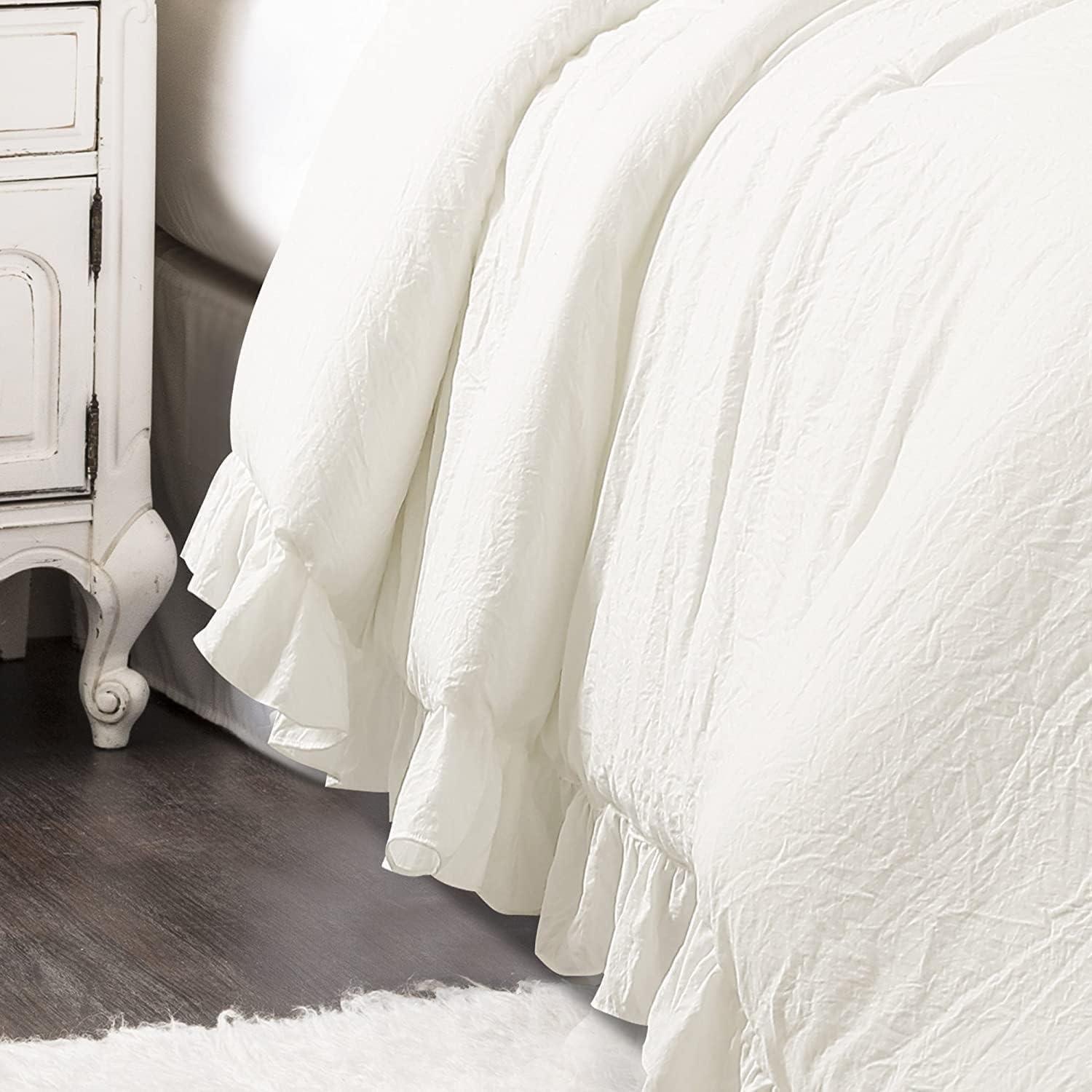 Lush Décor 3pc King Reyna Comforter Set White: Microfiber, Ruffled, OEKO-TEX Certified