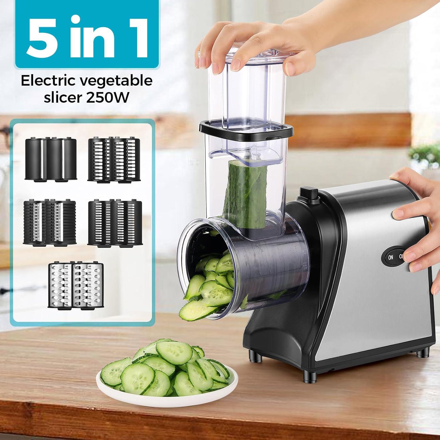 Black Stainless Steel Electric Cheese Grater with 5 Attachments