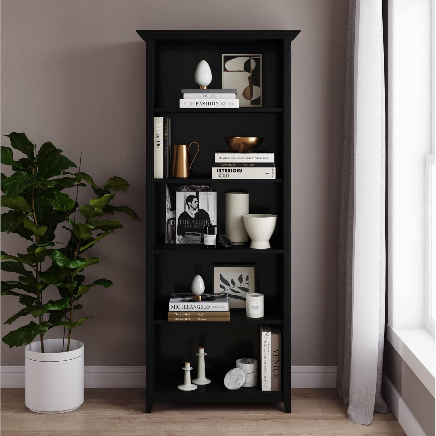 Simpli Home Amherst Solid Wood 70" Tall 5-Shelf Bookcase in Black