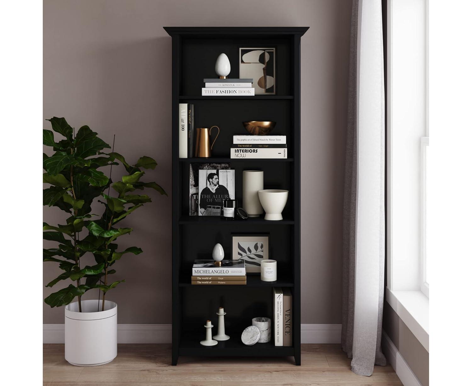 Simpli Home Amherst 30"W Solid Wood 5 Shelf Bookcase with Adjustable Shelves & Reviews | Wayfair