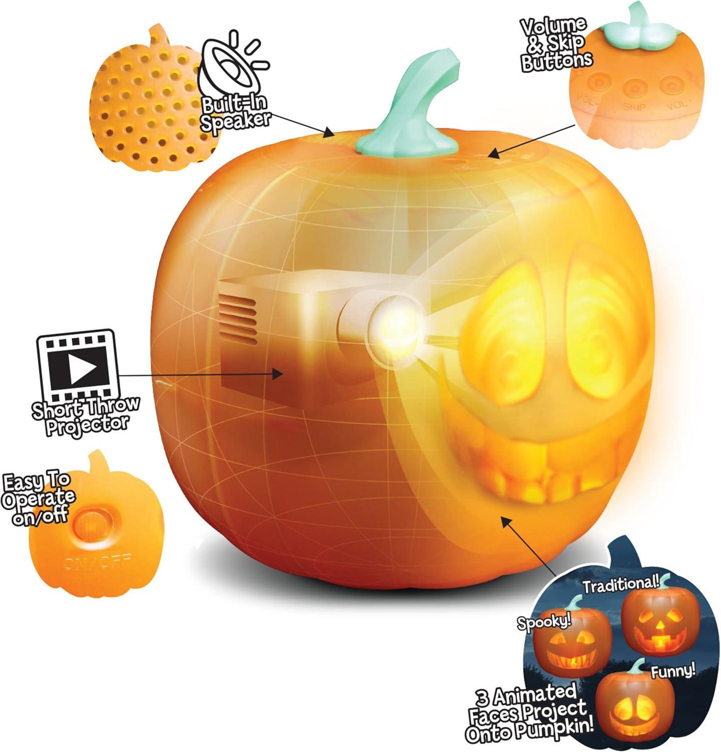 Jabberin Jack XL Talking Animated White Pumpkin with Built in Projector & Speaker Plug'n Play
