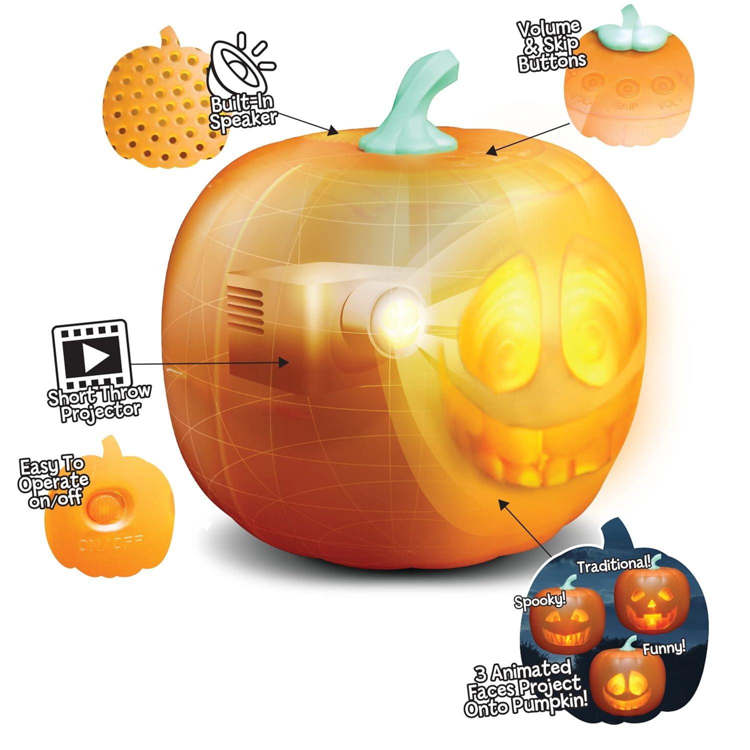 Jabberin Jack XL Talking Animated White Pumpkin with Built in Projector & Speaker Plug'n Play