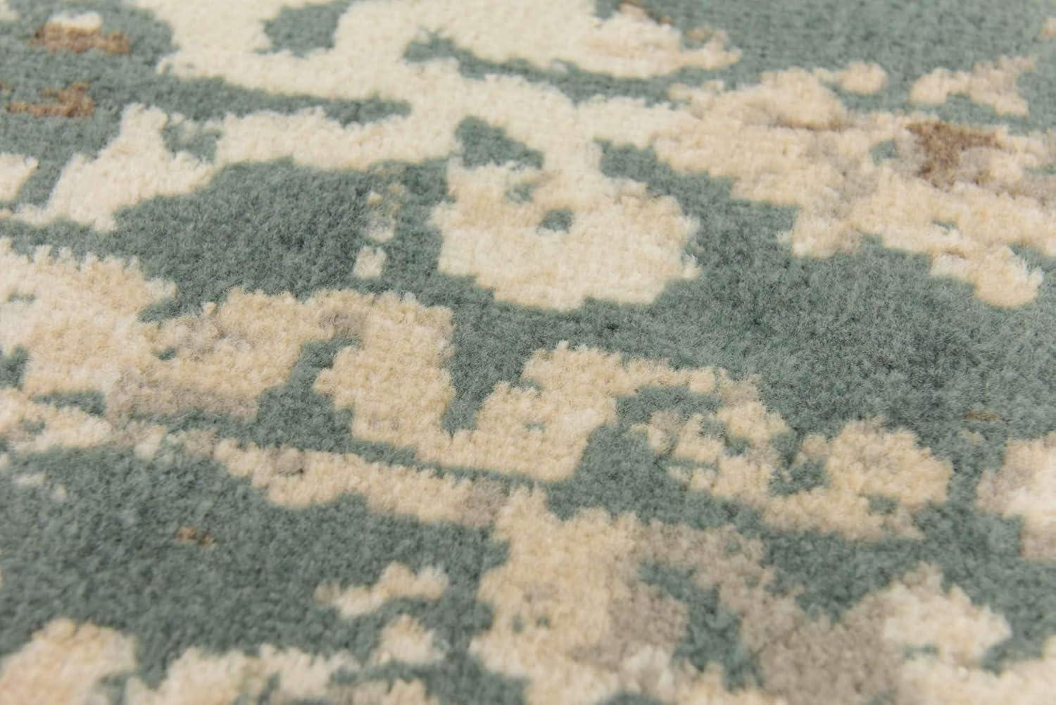 Green and Beige Rectangular Abstract Low Pile Area Rug