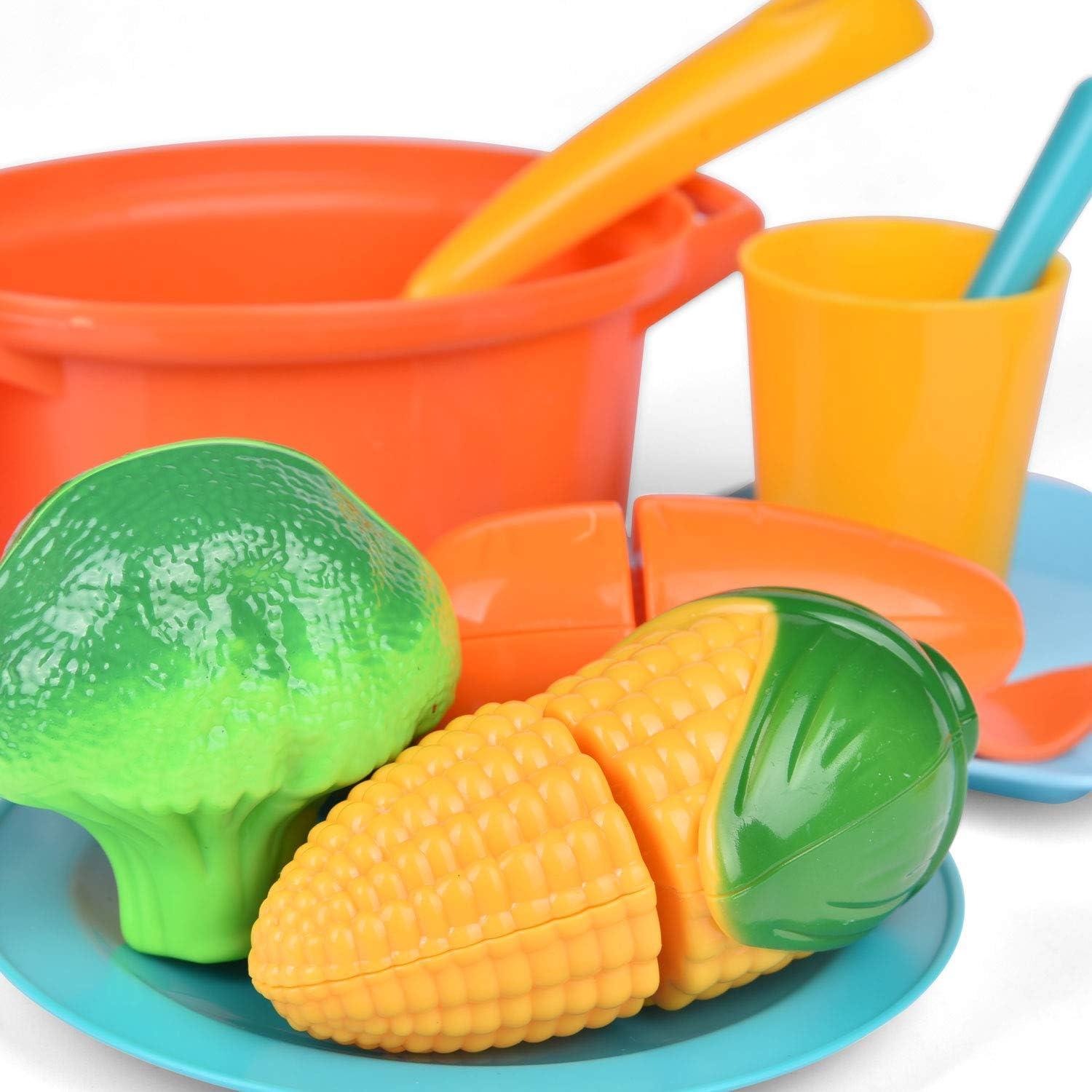 Fun Little Toys 54Pcs Play Dishes Set for Kids Kitchen, Pretend Play Pots, Pans & Food Toys, Toddler Cooking Set